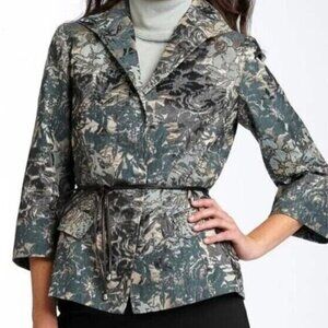 Lafayette 148 Green Silver Helena Brocade Jacquard Floral Jacket Blazer Size 10